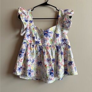 Floral Ruffle Sleeve Top (S-M)